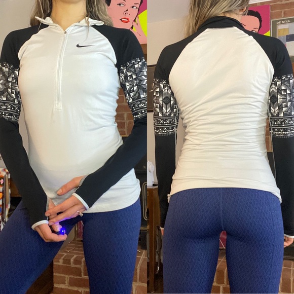 Nike Tops - Nike Dri-Fit Fleece Lined Running Track Winter Print 1/2 Zip Warm Thumb …